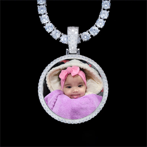 925S & VVS Moissanite 3D Circle Custom Picture Pendant
