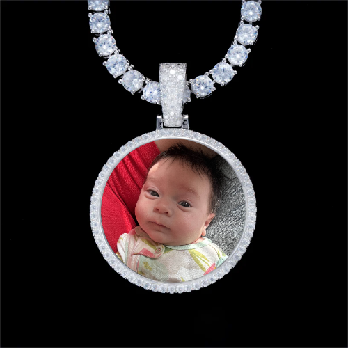 925S & VVS Moissanite 3D Circle Custom Picture Pendant