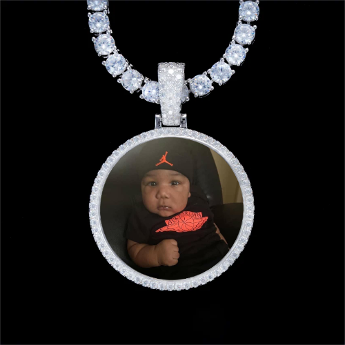 925S & VVS Moissanite 3D Circle Custom Picture Pendant