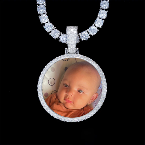925S & VVS Moissanite 3D Circle Custom Picture Pendant