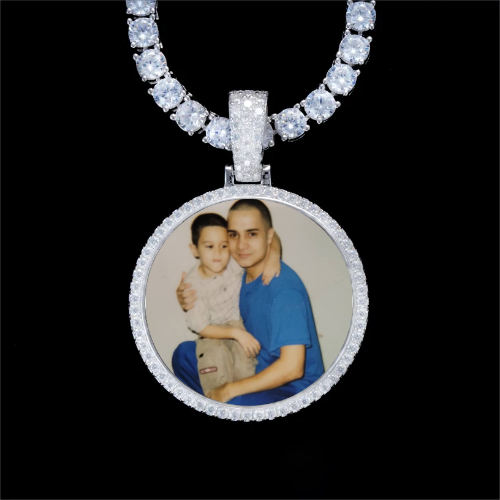 925S & VVS Moissanite 3D Circle Custom Picture Pendant