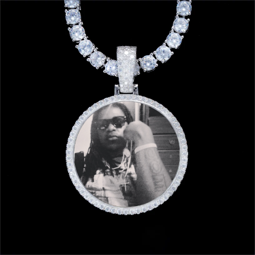 925S & VVS Moissanite 3D Circle Custom Picture Pendant