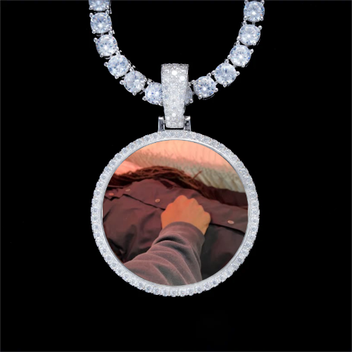 925S & VVS Moissanite 3D Circle Custom Picture Pendant