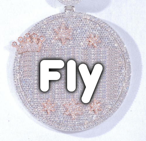 CUSTOM LETTER NECKLACE 3D BIG CROWN DISC