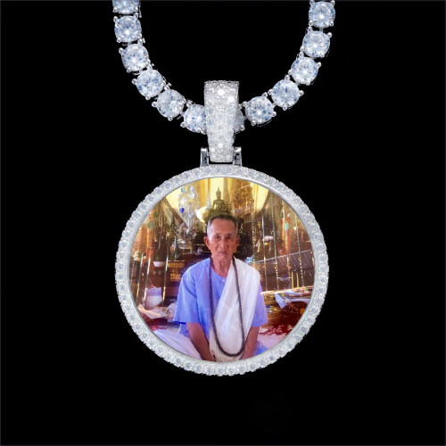925S & VVS Moissanite 3D Circle Custom Picture Pendant