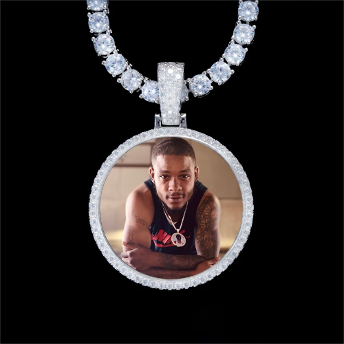 925S & VVS Moissanite 3D Circle Custom Picture Pendant