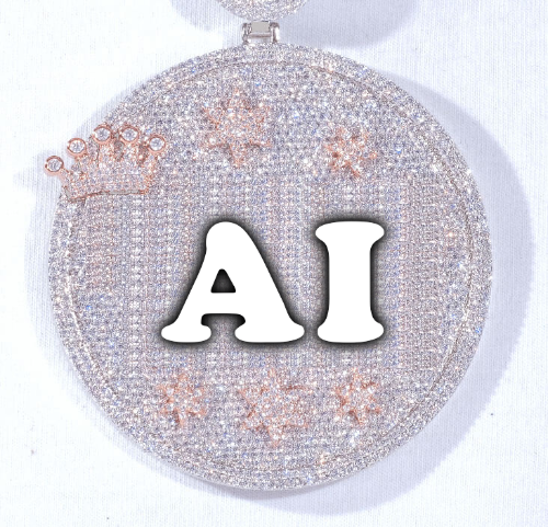 CUSTOM LETTER NECKLACE 3D BIG CROWN DISC