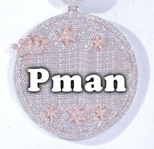 CUSTOM LETTER NECKLACE 3D BIG CROWN DISC