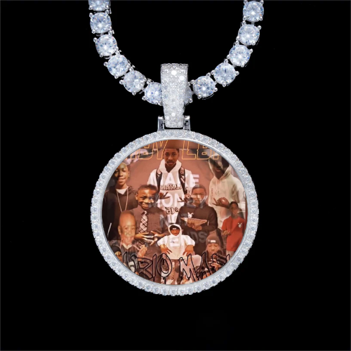 925S & VVS Moissanite 3D Circle Custom Picture Pendant