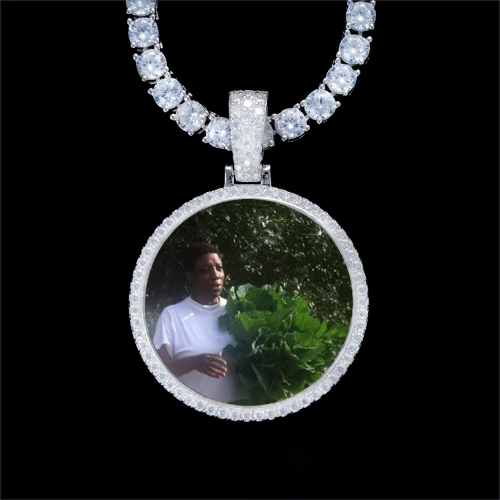 925S & VVS Moissanite 3D Circle Custom Picture Pendant
