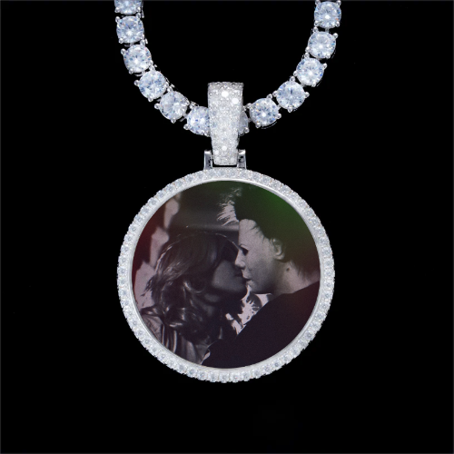 925S & VVS Moissanite 3D Circle Custom Picture Pendant