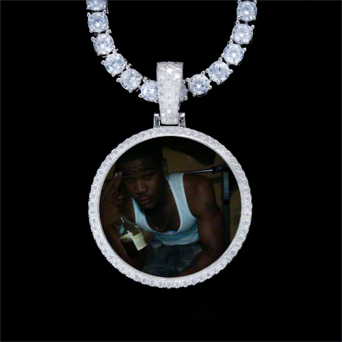 925S & VVS Moissanite 3D Circle Custom Picture Pendant