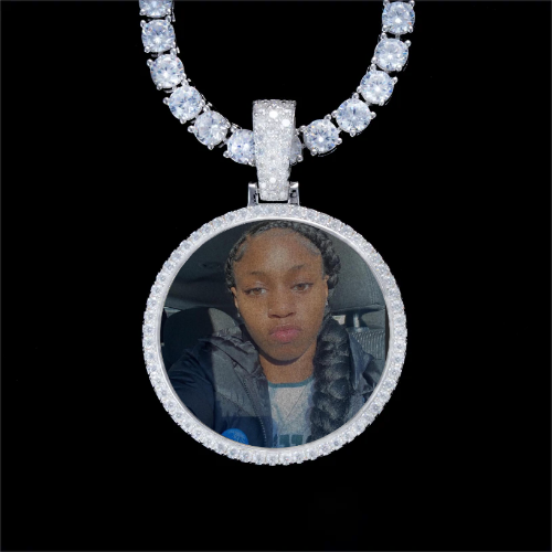 925S & VVS Moissanite 3D Circle Custom Picture Pendant