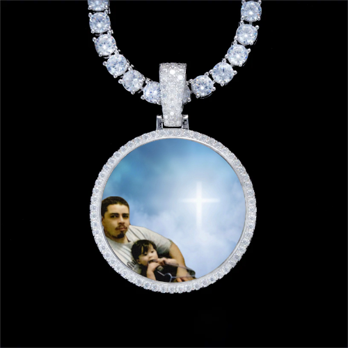 925S & VVS Moissanite 3D Circle Custom Picture Pendant