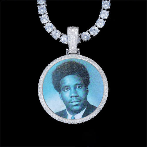 925S & VVS Moissanite 3D Circle Custom Picture Pendant