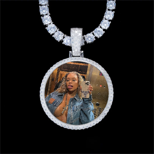 925S & VVS Moissanite 3D Circle Custom Picture Pendant