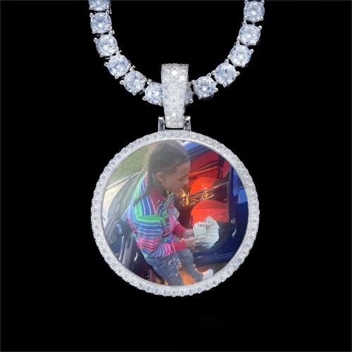 925S & VVS Moissanite 3D Circle Custom Picture Pendant