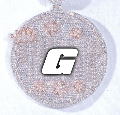 CUSTOM LETTER NECKLACE 3D BIG CROWN DISC