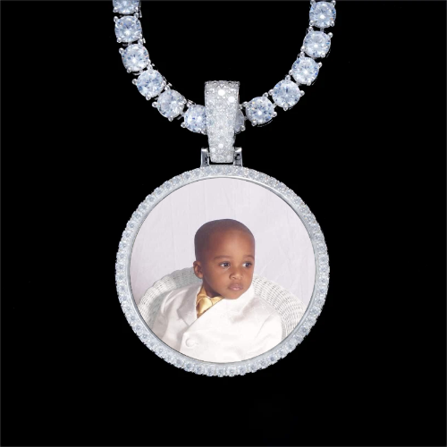 925S & VVS Moissanite 3D Circle Custom Picture Pendant