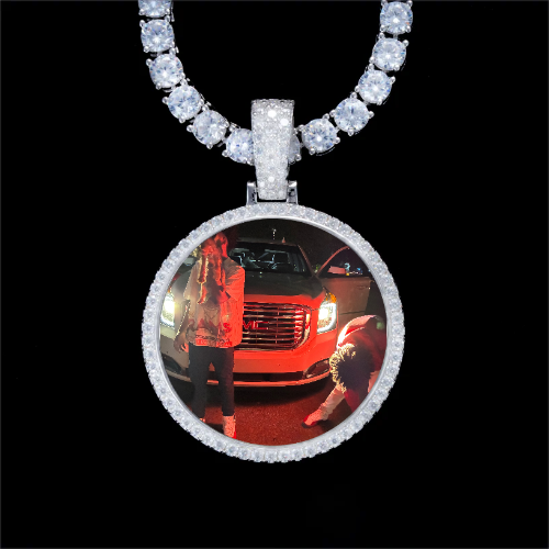 925S & VVS Moissanite 3D Circle Custom Picture Pendant