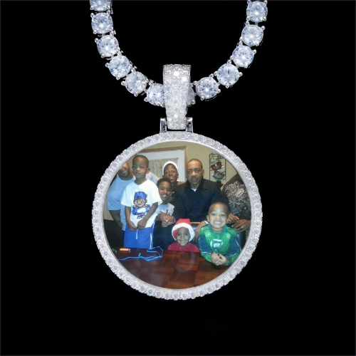 925S & VVS Moissanite 3D Circle Custom Picture Pendant