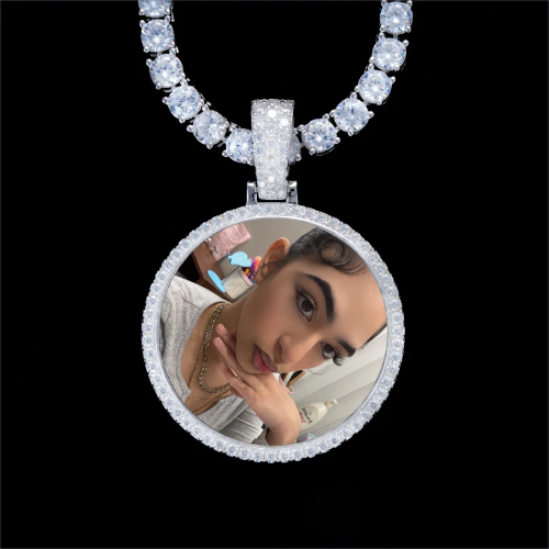 925S & VVS Moissanite 3D Circle Custom Picture Pendant