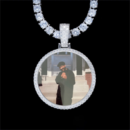 925S & VVS Moissanite 3D Circle Custom Picture Pendant