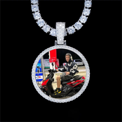 925S & VVS Moissanite 3D Circle Custom Picture Pendant