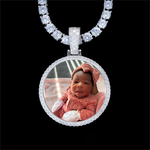 925S & VVS Moissanite 3D Circle Custom Picture Pendant