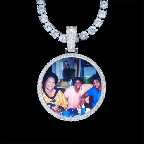 925S & VVS Moissanite 3D Circle Custom Picture Pendant