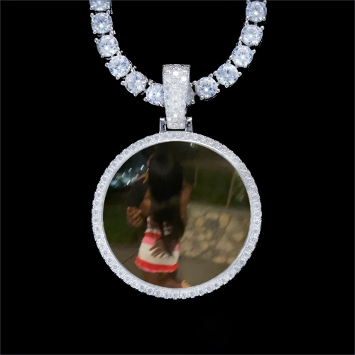 925S & VVS Moissanite 3D Circle Custom Picture Pendant