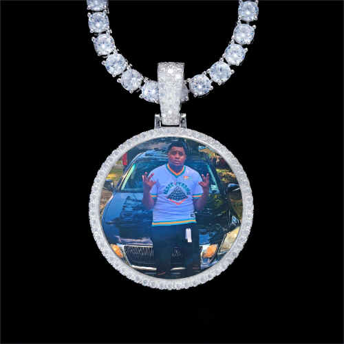 925S & VVS Moissanite 3D Circle Custom Picture Pendant
