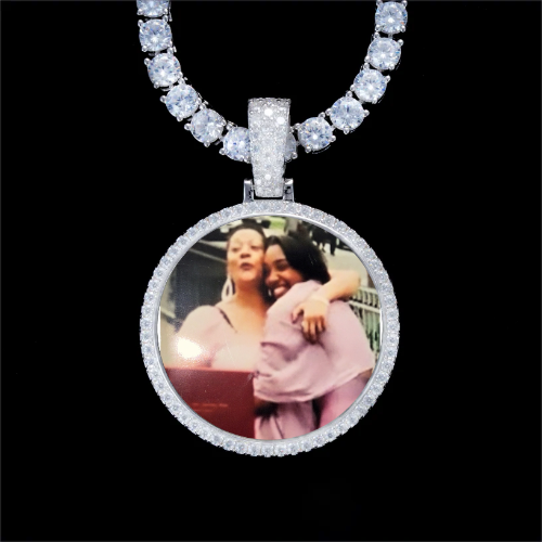 925S & VVS Moissanite 3D Circle Custom Picture Pendant