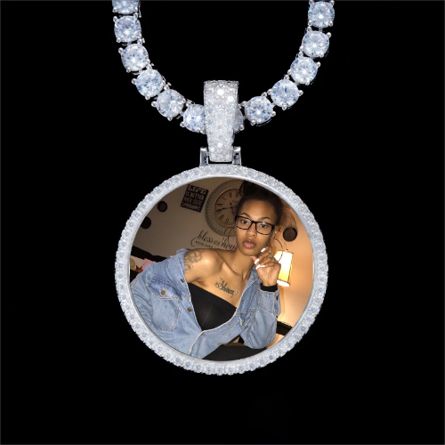 925S & VVS Moissanite 3D Circle Custom Picture Pendant
