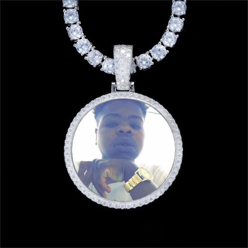 925S & VVS Moissanite 3D Circle Custom Picture Pendant