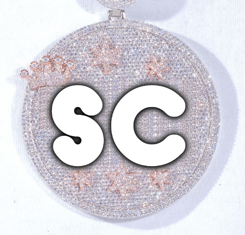 CUSTOM LETTER NECKLACE 3D BIG CROWN DISC