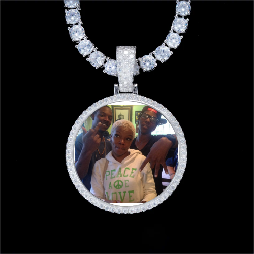 925S & VVS Moissanite 3D Circle Custom Picture Pendant
