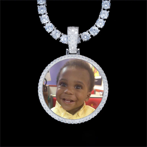 925S & VVS Moissanite 3D Circle Custom Picture Pendant