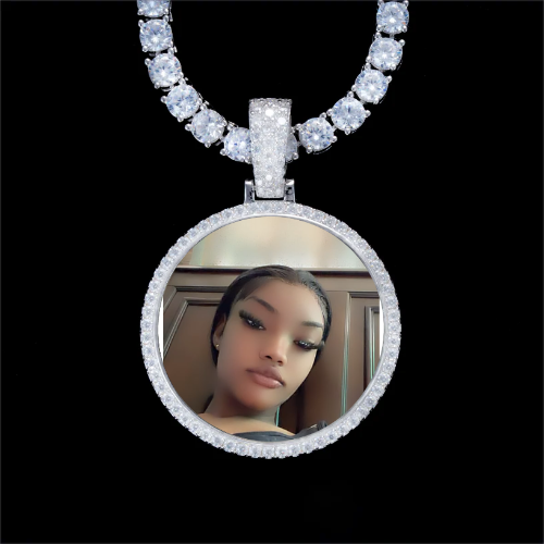 925S & VVS Moissanite 3D Circle Custom Picture Pendant