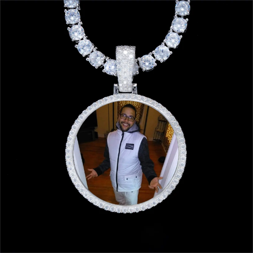 925S & VVS Moissanite 3D Circle Custom Picture Pendant