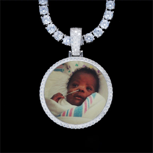 925S & VVS Moissanite 3D Circle Custom Picture Pendant