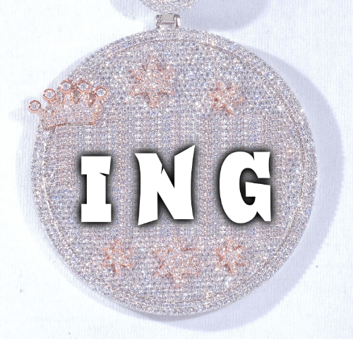 CUSTOM LETTER NECKLACE 3D BIG CROWN DISC