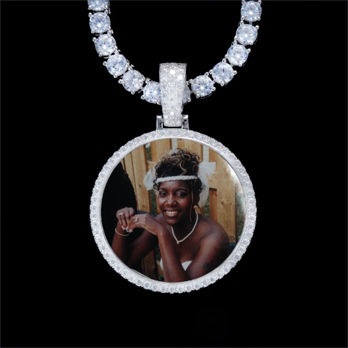 925S & VVS Moissanite 3D Circle Custom Picture Pendant