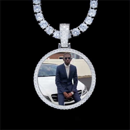 925S & VVS Moissanite 3D Circle Custom Picture Pendant
