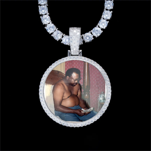 925S & VVS Moissanite 3D Circle Custom Picture Pendant