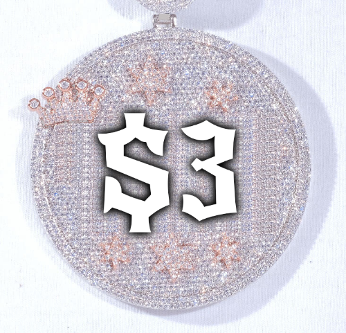CUSTOM LETTER NECKLACE 3D BIG CROWN DISC