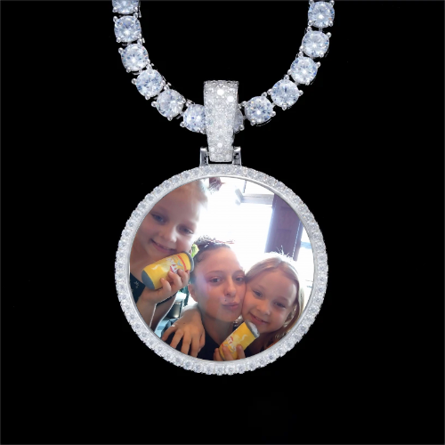 925S & VVS Moissanite 3D Circle Custom Picture Pendant