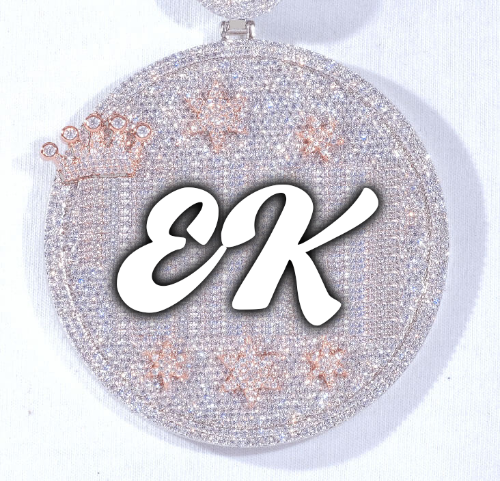 CUSTOM LETTER NECKLACE 3D BIG CROWN DISC