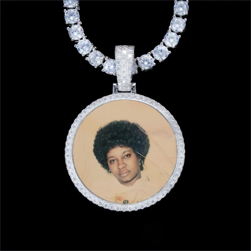 925S & VVS Moissanite 3D Circle Custom Picture Pendant