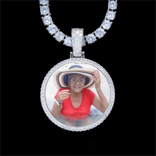 925S & VVS Moissanite 3D Circle Custom Picture Pendant